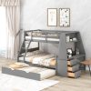 Twin over Full Bunk Bed with Trundle and Built-in Desk, Three Storage Drawers and Shelf