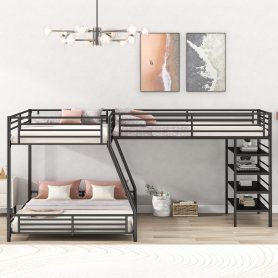 L-Shaped Metal Twin over Full Bunk Bed and Twin Size Loft Bed with Four Built-in Shelves 14 L-Shaped Metal Twin over Full Bunk Bed and Twin Size Loft Bed with Four Built-in Shelves