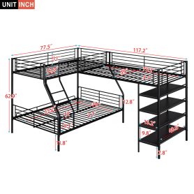 L-Shaped Metal Twin over Full Bunk Bed and Twin Size Loft Bed with Four Built-in Shelves 16 L-Shaped Metal Twin over Full Bunk Bed and Twin Size Loft Bed with Four Built-in Shelves