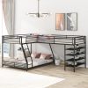 L-Shaped Metal Twin over Full Bunk Bed and Twin Size Loft Bed with Four Built-in Shelves