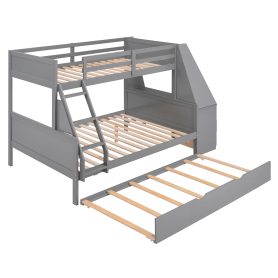 Twin over Full Bunk Bed with Trundle and Built-in Desk, Three Storage Drawers and Shelf