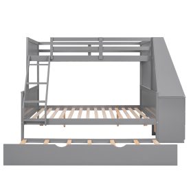 Twin over Full Bunk Bed with Trundle and Built-in Desk, Three Storage Drawers and Shelf