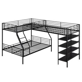 L-Shaped Metal Twin over Full Bunk Bed and Twin Size Loft Bed with Four Built-in Shelves 18 L-Shaped Metal Twin over Full Bunk Bed and Twin Size Loft Bed with Four Built-in Shelves