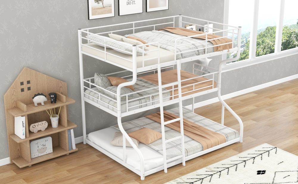 Full XL over Twin XL over Queen Size Triple Bunk Bed with Long and ...