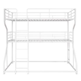 Full XL over Twin XL over Queen Size Triple Bunk Bed with Long and Short Ladder