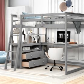 Full Size Loft Bed With Desk And Shelves, Two Built-in Drawers 20 Full Size Loft Bed With Desk And Shelves, Two Built-in Drawers
