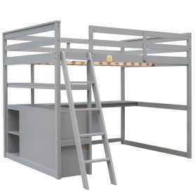 Full Size Loft Bed With Desk And Shelves, Two Built-in Drawers 27 Full Size Loft Bed With Desk And Shelves, Two Built-in Drawers