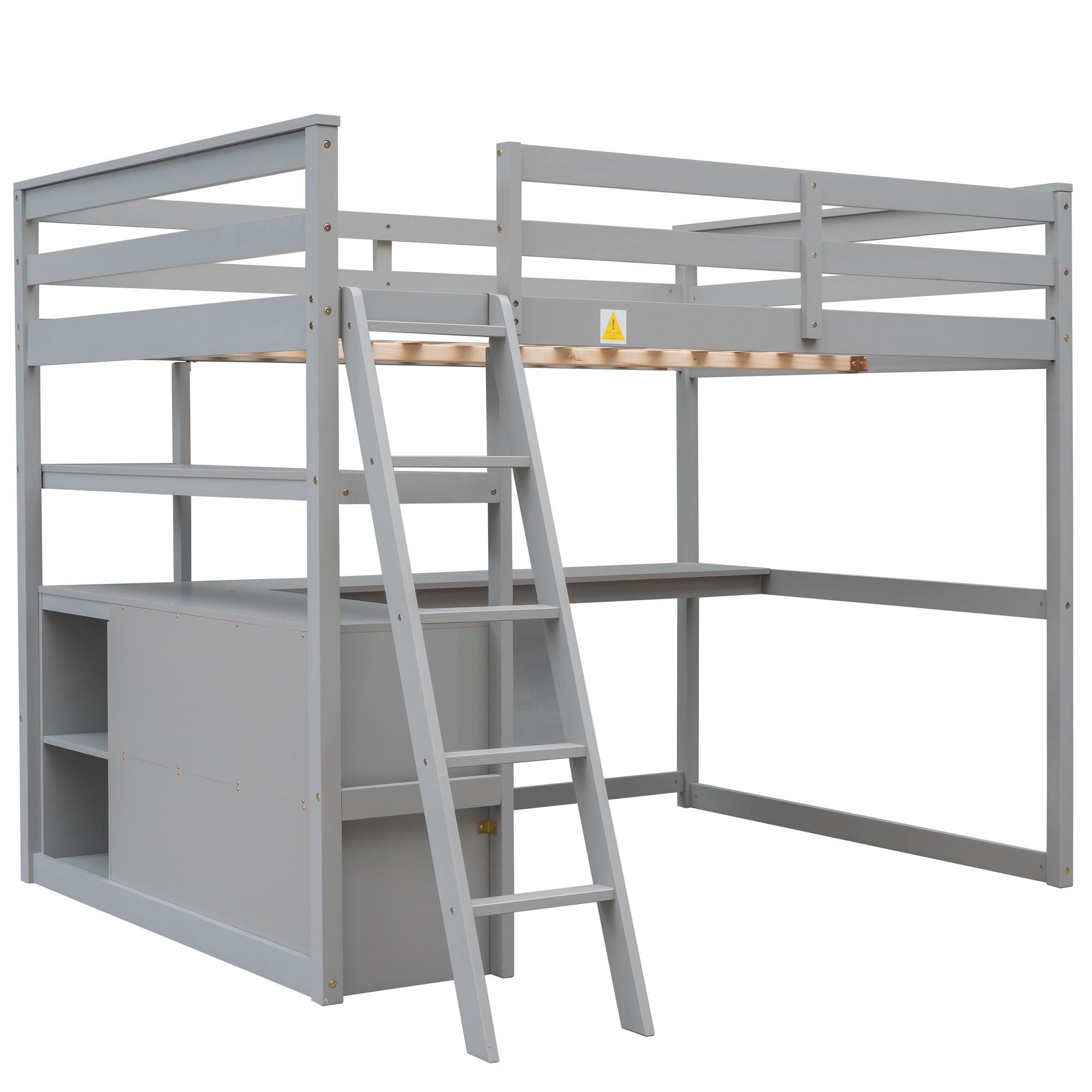 Full Size Loft Bed With Desk And Shelves, Two Built-in Drawers 13 Full Size Loft Bed With Desk And Shelves, Two Built-in Drawers