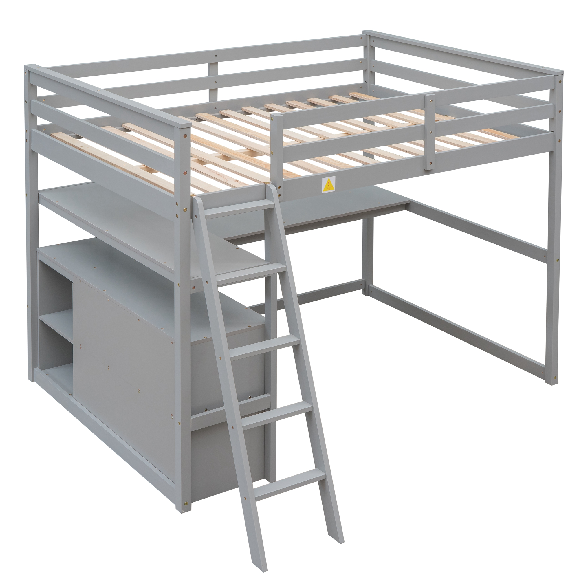 Full Size Loft Bed With Desk And Shelves, Two Built-in Drawers 12 Full Size Loft Bed With Desk And Shelves, Two Built-in Drawers