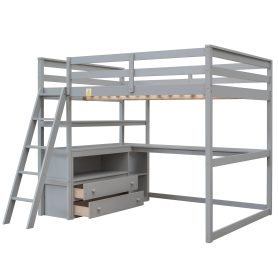 Full Size Loft Bed With Desk And Shelves, Two Built-in Drawers 24 Full Size Loft Bed With Desk And Shelves, Two Built-in Drawers