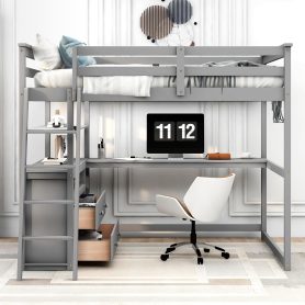 Full Size Loft Bed With Desk And Shelves, Two Built-in Drawers 19 Full Size Loft Bed With Desk And Shelves, Two Built-in Drawers