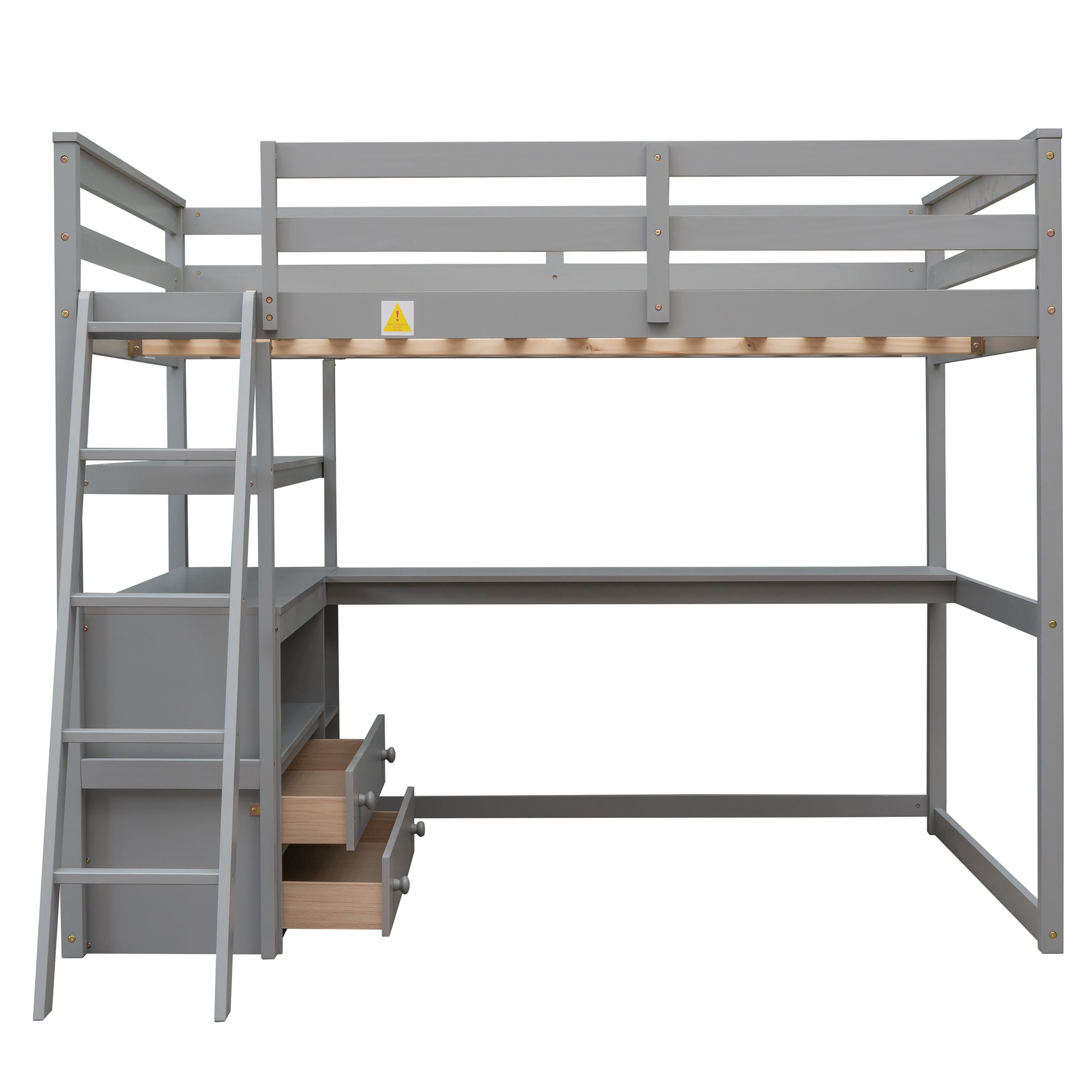 Full Size Loft Bed With Desk And Shelves, Two Built-in Drawers 17 Full Size Loft Bed With Desk And Shelves, Two Built-in Drawers