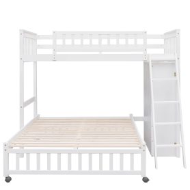 Twin Over Full Bunk Bed With Six Drawers And Flexible Shelves, Bottom Bed With Wheels