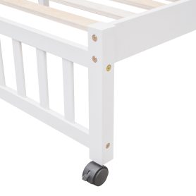 Twin Over Full Bunk Bed With Six Drawers And Flexible Shelves, Bottom Bed With Wheels