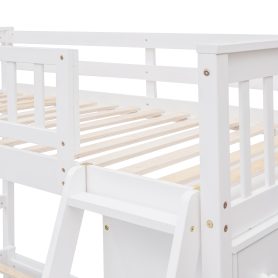 Twin Over Full Bunk Bed With Six Drawers And Flexible Shelves, Bottom Bed With Wheels