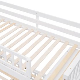 Twin Over Full Bunk Bed With Six Drawers And Flexible Shelves, Bottom Bed With Wheels