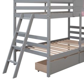 Twin Over Twin Bunk Bed With 2 Drawers, 1 Storage Box, 1 Shelf, Window And Roof 27 Twin Over Twin Bunk Bed With 2 Drawers, 1 Storage Box, 1 Shelf, Window And Roof