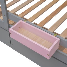 Twin Over Twin Bunk Bed With 2 Drawers, 1 Storage Box, 1 Shelf, Window And Roof 30 Twin Over Twin Bunk Bed With 2 Drawers, 1 Storage Box, 1 Shelf, Window And Roof