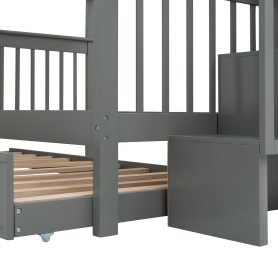 Stairway Full-Over-Full Bunk Bed with Twin size Trundle, Storage and Guard Rail