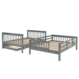 Stairway Full-Over-Full Bunk Bed with Twin size Trundle, Storage and Guard Rail
