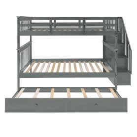 Stairway Full-Over-Full Bunk Bed with Twin size Trundle, Storage and Guard Rail
