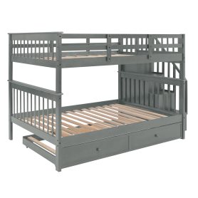 Stairway Full-Over-Full Bunk Bed with Twin size Trundle, Storage and Guard Rail