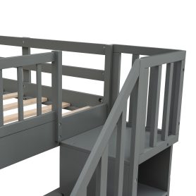 Stairway Full-Over-Full Bunk Bed with Twin size Trundle, Storage and Guard Rail