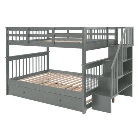 Stairway Full-Over-Full Bunk Bed with Twin size Trundle, Storage and Guard Rail