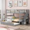 Stairway Full-Over-Full Bunk Bed with Twin size Trundle, Storage and Guard Rail