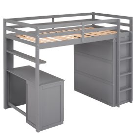 Twin Size Loft Bed With Drawers, Desk and Wardrobe