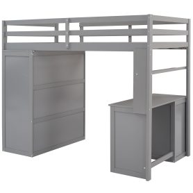 Twin Size Loft Bed With Drawers, Desk and Wardrobe
