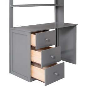 Twin Size Loft Bed With Drawers, Desk and Wardrobe