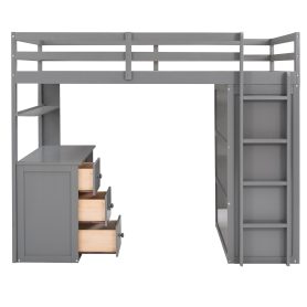 Twin Size Loft Bed With Drawers, Desk and Wardrobe