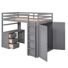 Twin Size Loft Bed With Drawers, Desk and Wardrobe