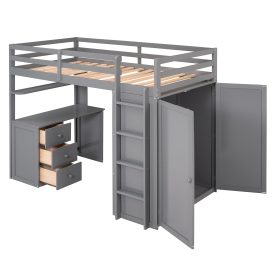 Twin Size Loft Bed With Drawers, Desk and Wardrobe
