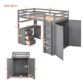 Twin Size Loft Bed With Drawers, Desk and Wardrobe