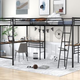 Twin Size Metal Loft Bed With Two Built-in Desks 18 Twin Size Metal Loft Bed With Two Built-in Desks