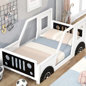 Twin Size Classic Car-Shaped Platform Bed with Wheels