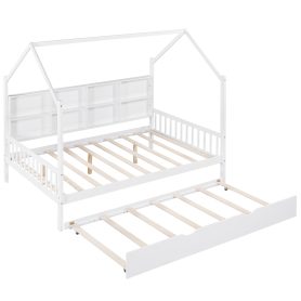 Wooden Full Size House Bed with Trundle