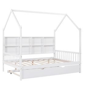 Wooden Full Size House Bed with Trundle