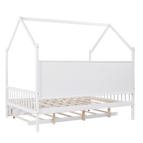 Wooden Full Size House Bed with Trundle