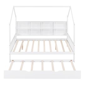 Wooden Full Size House Bed with Trundle