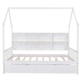Wooden Full Size House Bed with Trundle
