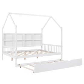 Wooden Full Size House Bed with Trundle