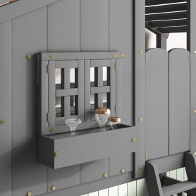 House Shape Twin Over Twin Bunk Bed With Roof, Window And Ladder