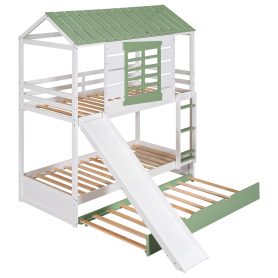 Twin over Twin Size House Bunk Bed with Convertible Slide and Trundle 24 Twin over Twin Size House Bunk Bed with Convertible Slide and Trundle