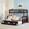 Wooden Twin over Full Bunk Bed With Twin Size Trundle and 3 Drawers