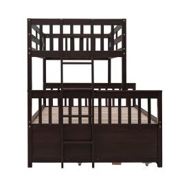 Wooden Twin over Full Bunk Bed With Twin Size Trundle and 3 Drawers