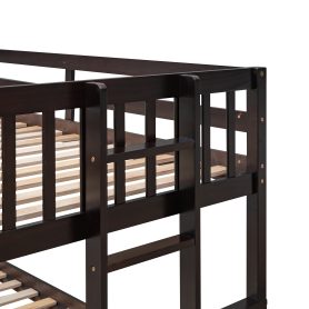 Wooden Twin over Full Bunk Bed With Twin Size Trundle and 3 Drawers