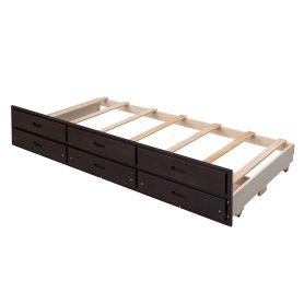Wooden Twin over Full Bunk Bed With Twin Size Trundle and 3 Drawers